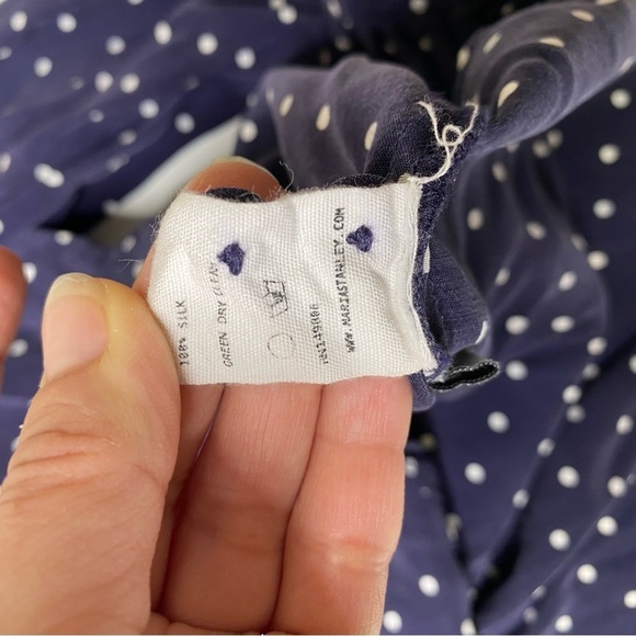 Anthro Maria Stanley 100% Silk Polka Dot Popover Blouse Blue Medium - Picture 6 of 8